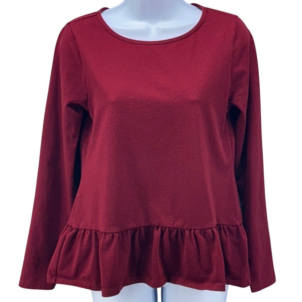 J Crew Peplum Blouse Maroon‎ Red Small